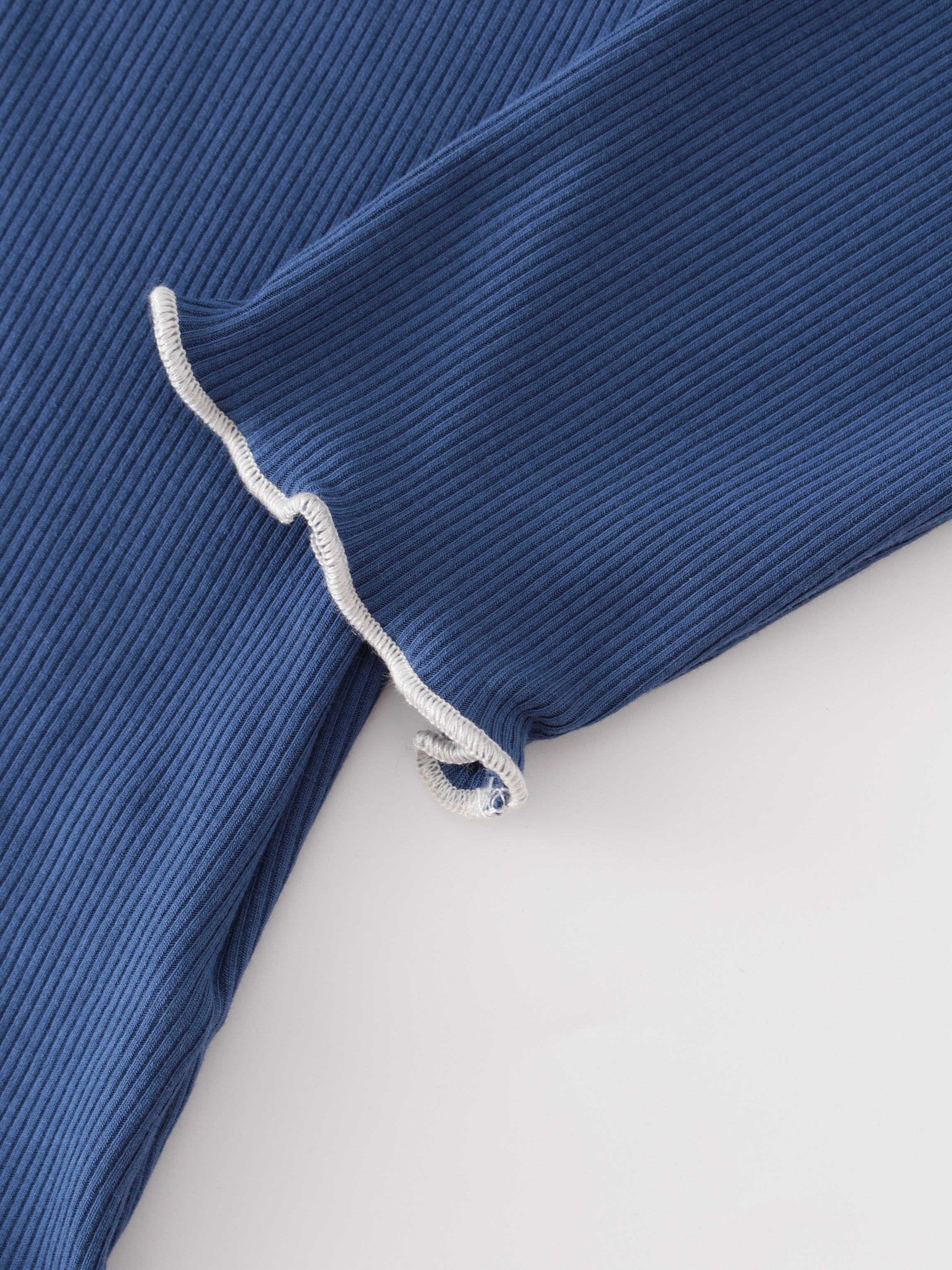 Overlock Stitched Henley-Blue/Ivory