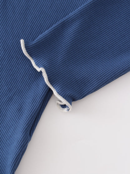 Overlock Stitched Henley-Blue/Ivory