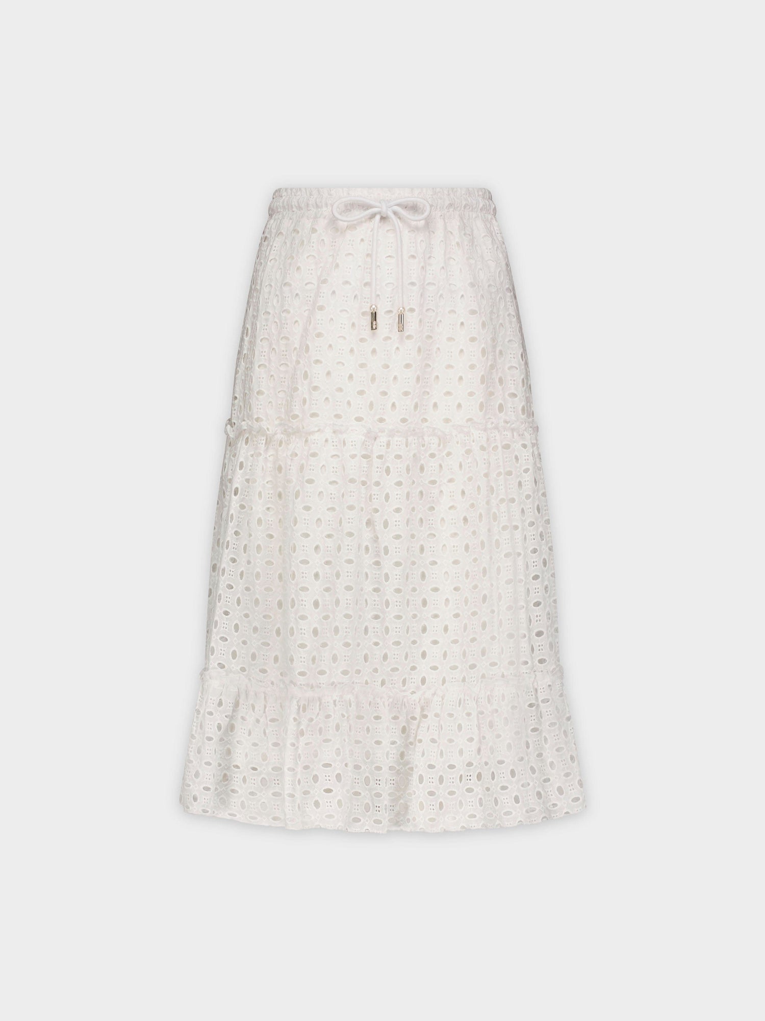 EYELET TIERED SKIRT-WHITE