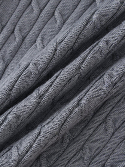 Knit Cable Sweater-Slate Blue