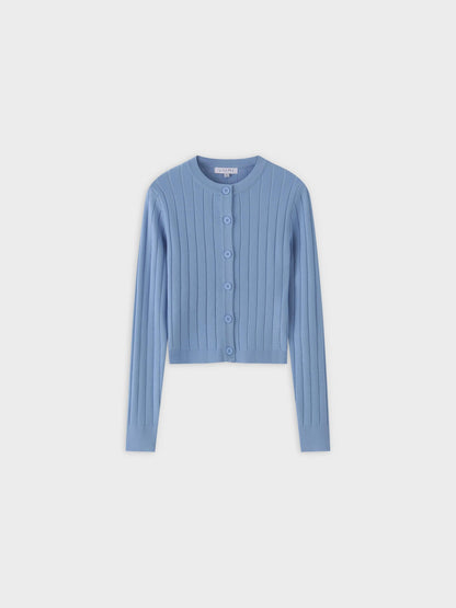 Silky Knit Cropped Cardigan-Light Blue