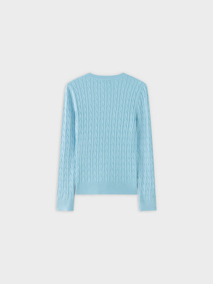 Knit Cable Sweater-Aqua Blue