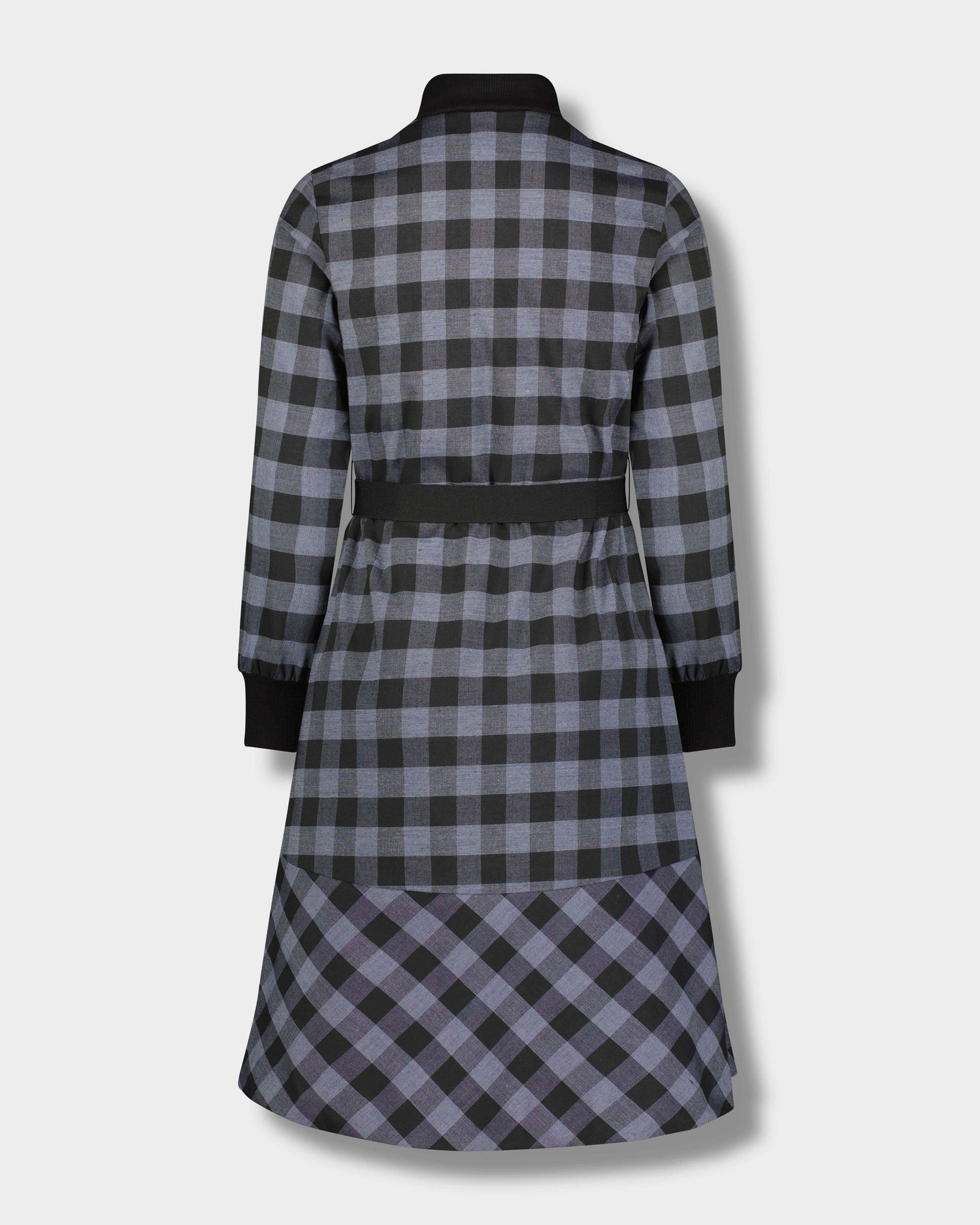 BELTED CHECK DRESS-GREY/BLACK