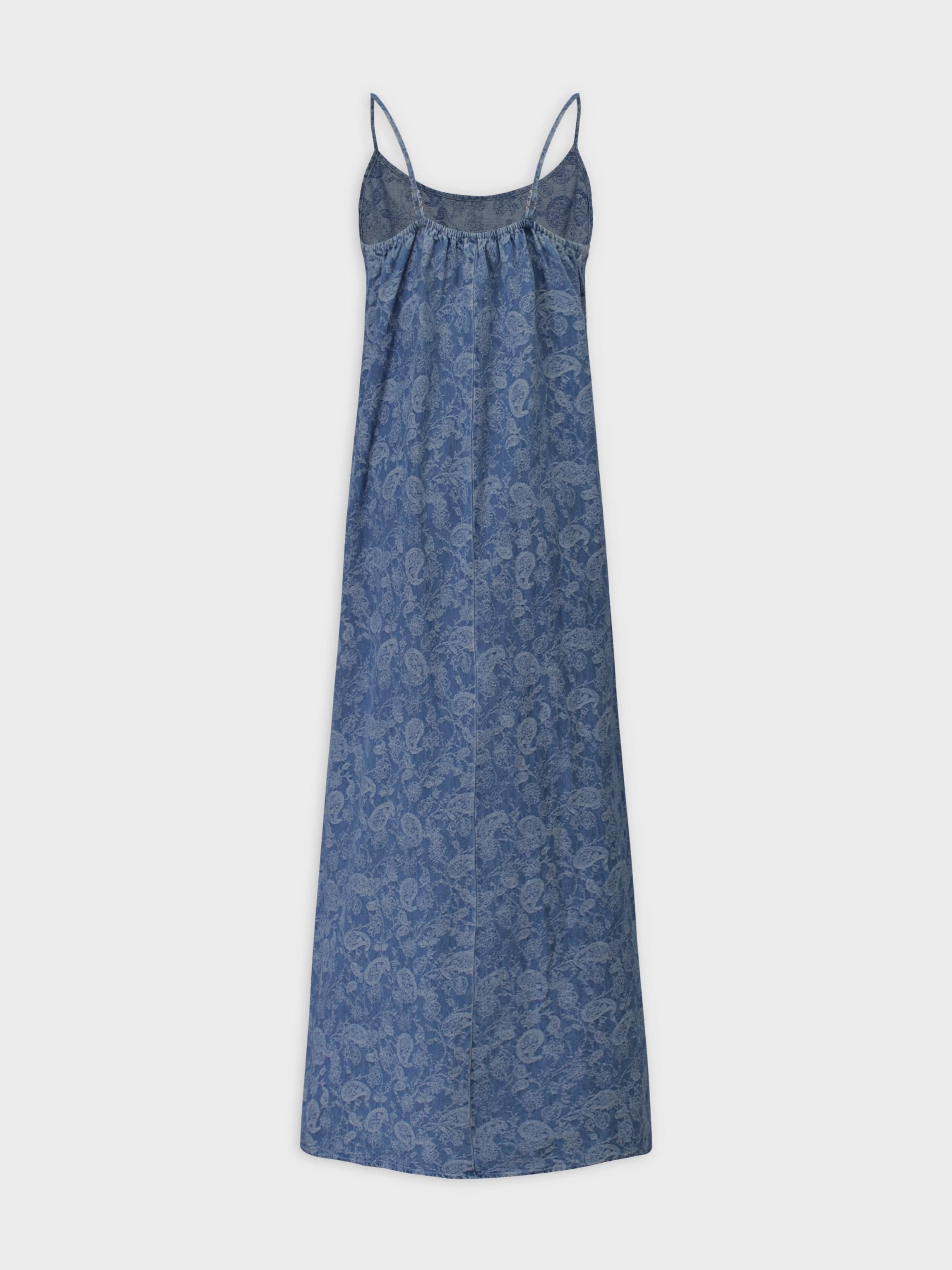 Printed Crew Neck Slip Dress-Denim Brocade