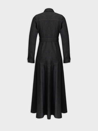 Drop Waist Denim Dress-Black