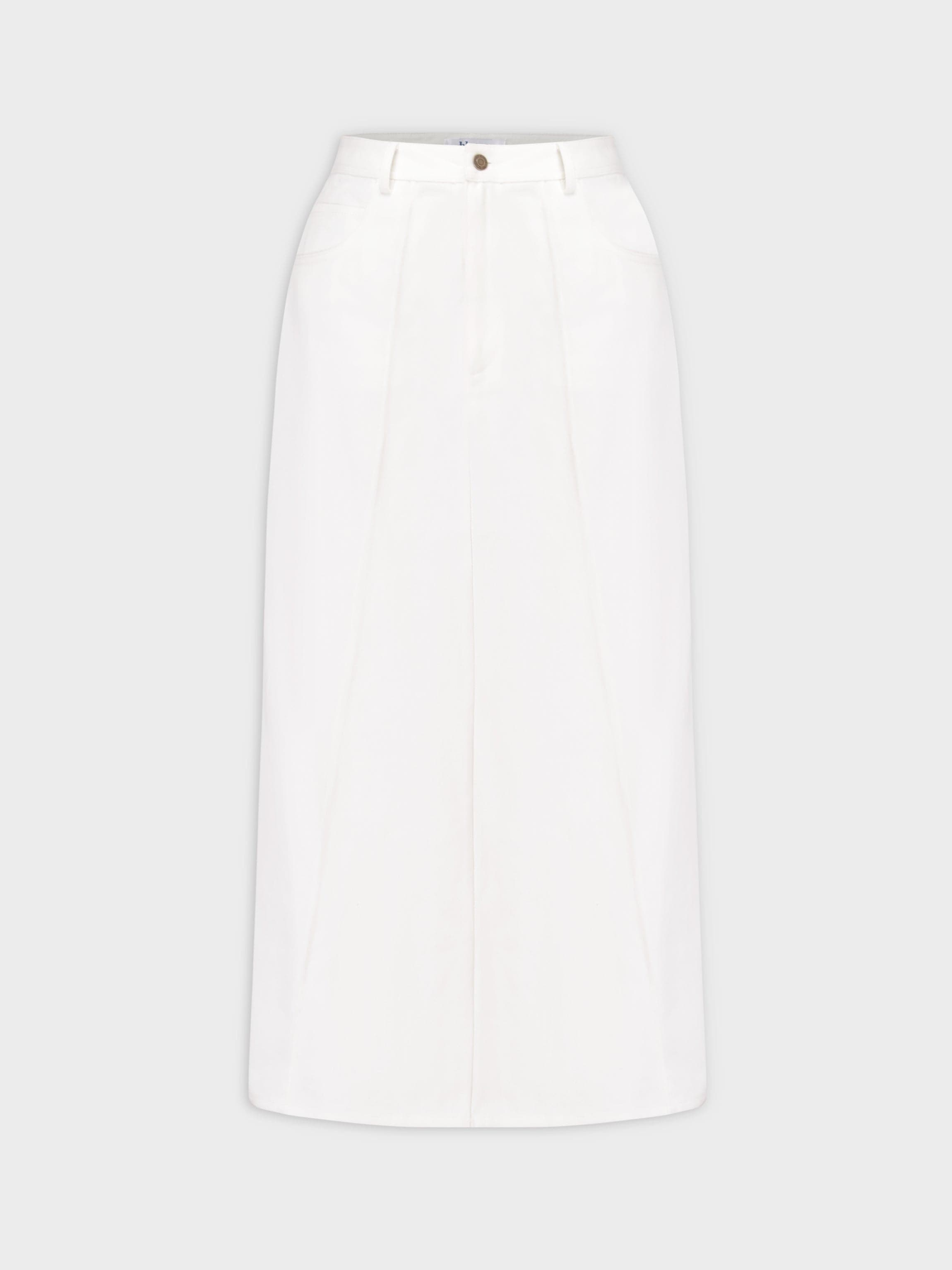 Denim Seamed Skirt-White