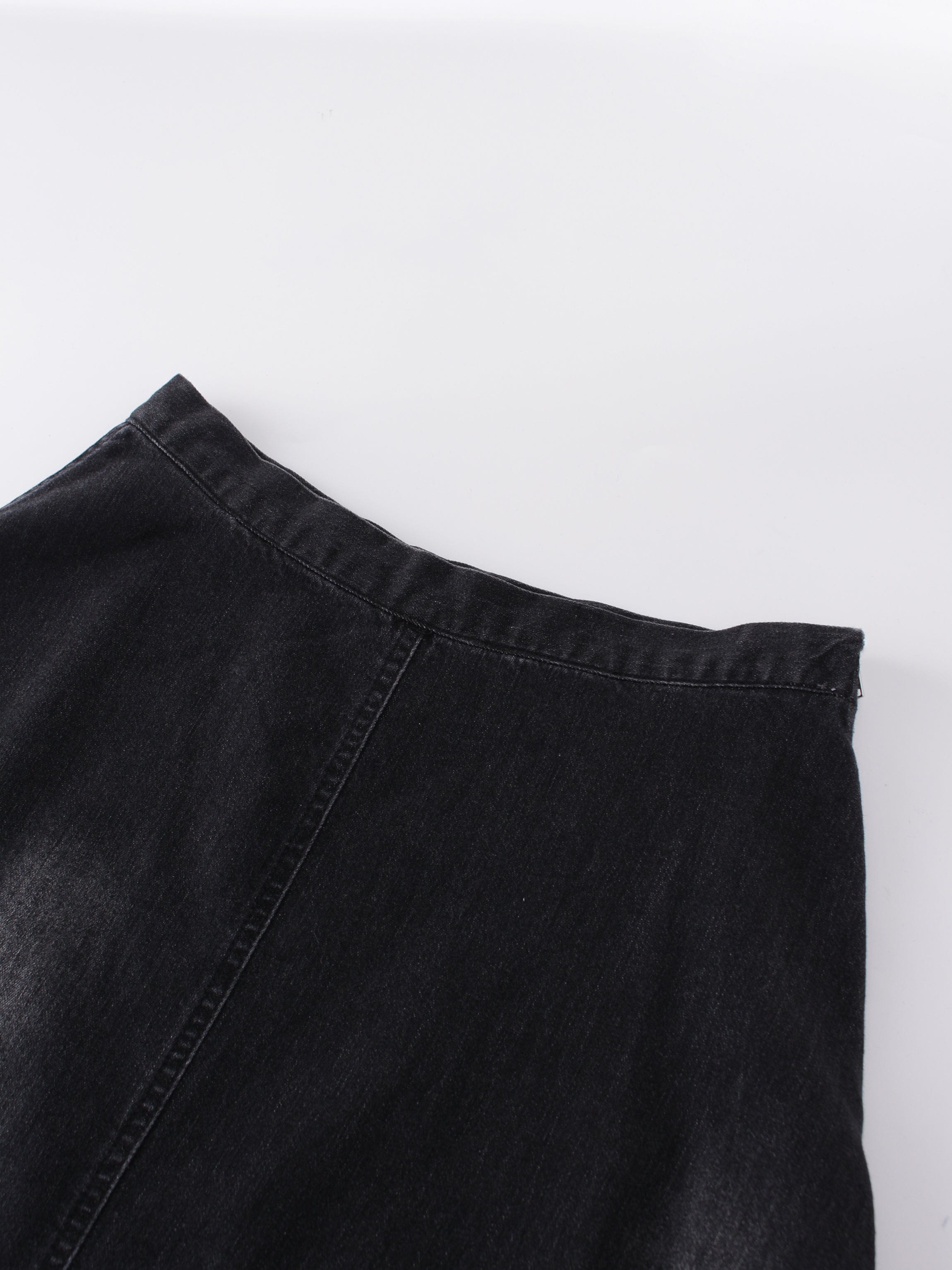 Washed Fringe Denim Skirt-Black