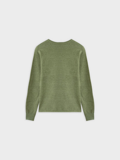 Thin Knit Crew Sweater-Heathered Green