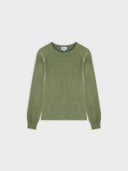Thin Knit Crew Sweater-Heathered Green