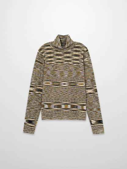 Abstract Stripe Knit Turtleneck-Olive