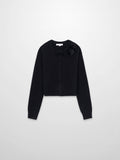 Velvet Detail Pointelle Crew Cardigan-Black/Black