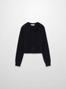 Velvet Detail Pointelle Crew Cardigan-Black/Black