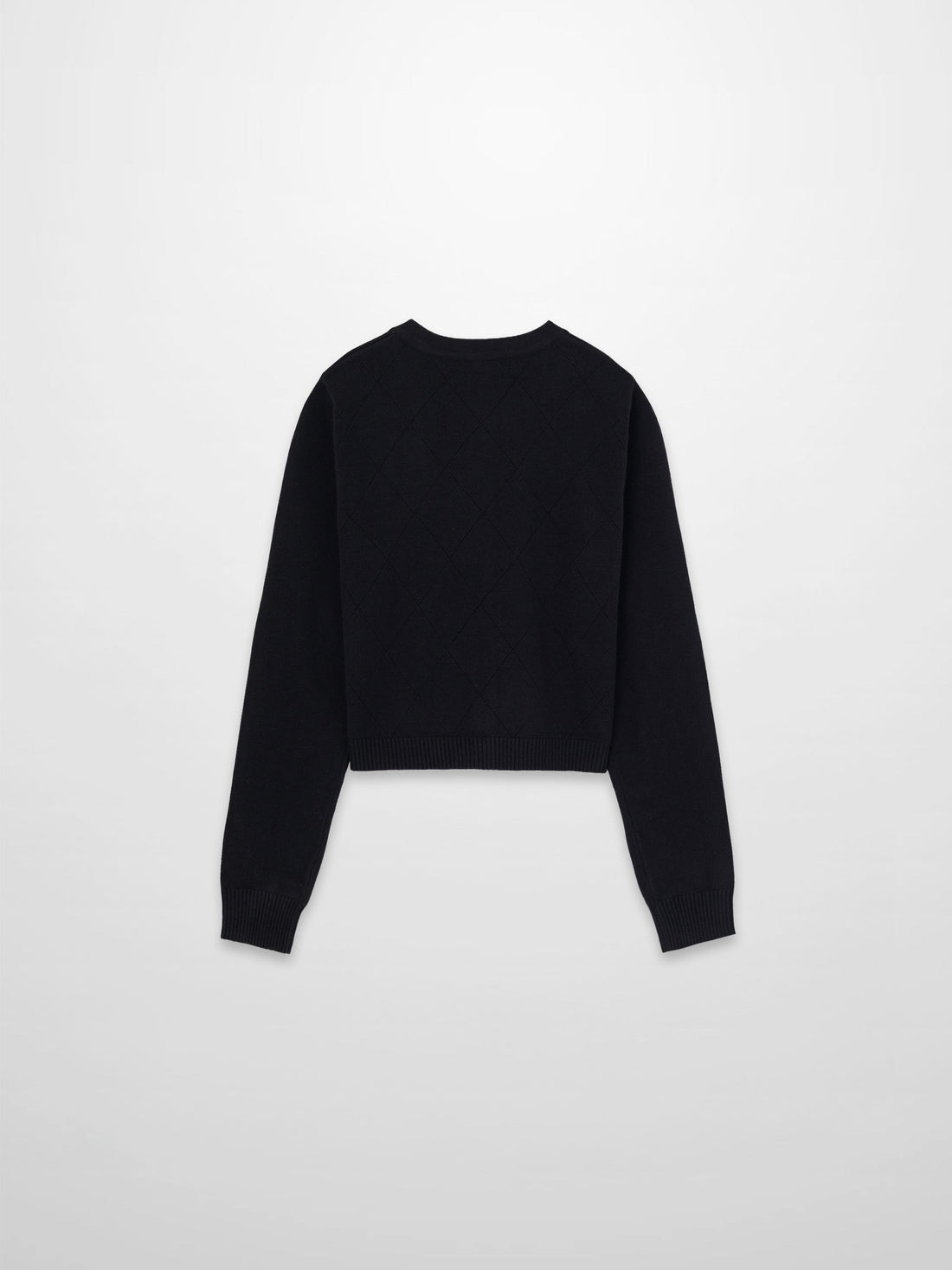 Velvet Detail Pointelle Crew Cardigan-Black/Black