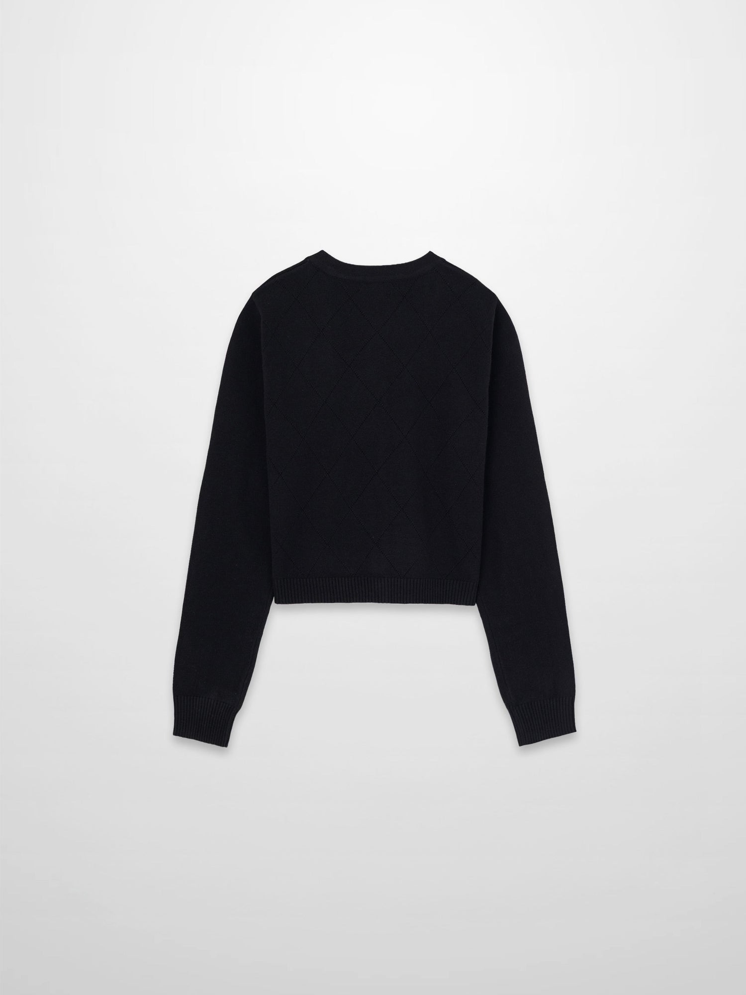 Velvet Detail Pointelle Crew Cardigan-Black/Black