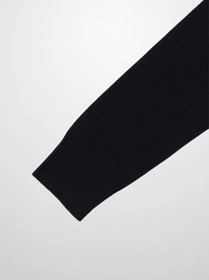 Velvet Detail Pointelle Crew Cardigan-Black/Black