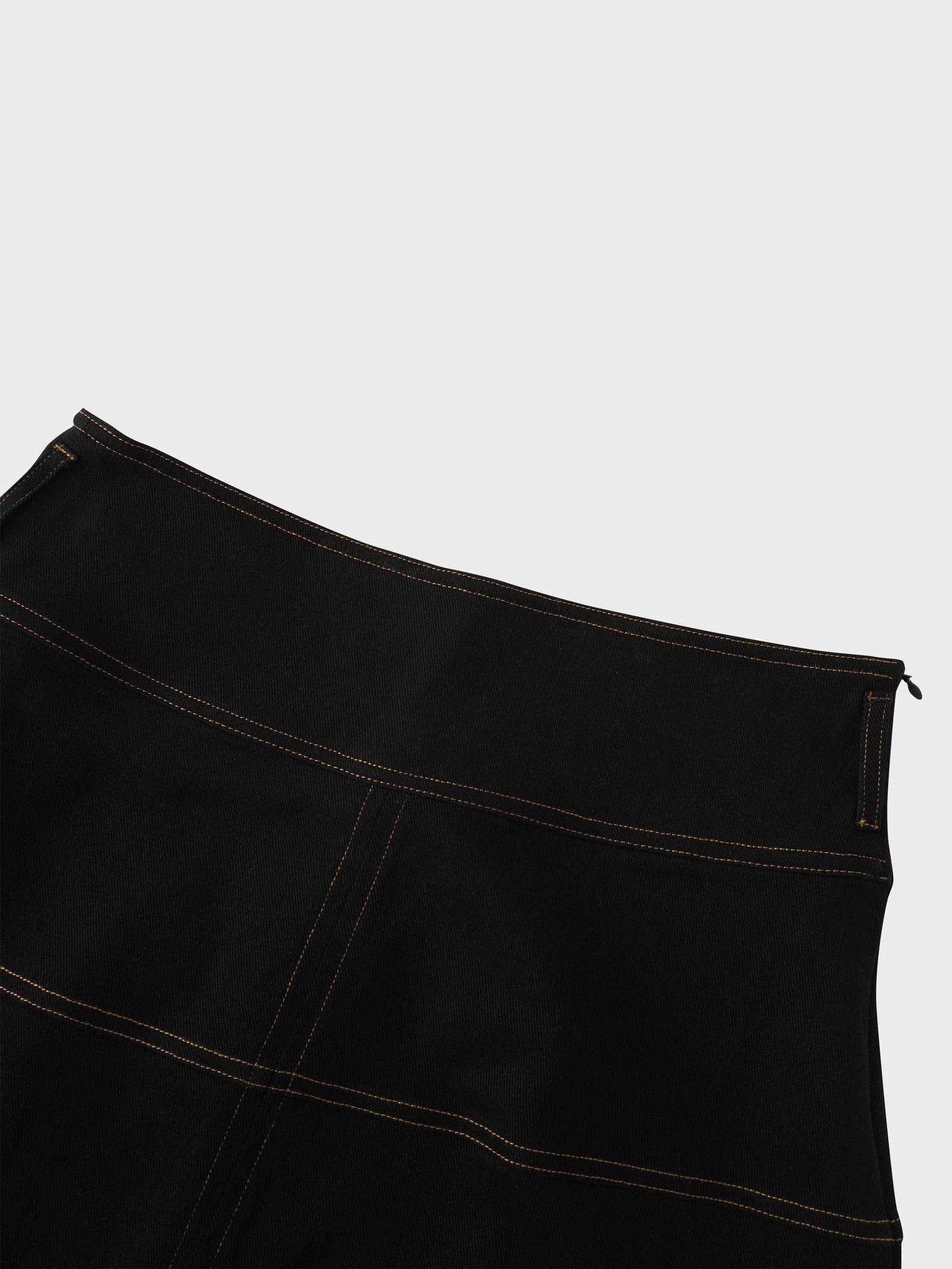 Stitched Tiered Belted Denim Skirt-Black