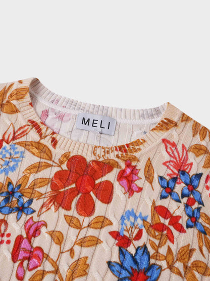 Printed Cable Knit Sweater-Autumn Bloom