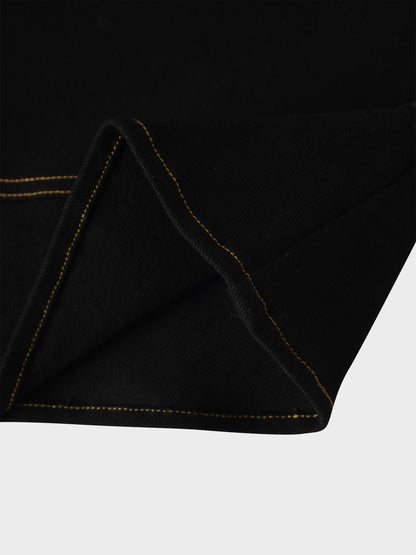 Stitched Tiered Belted Denim Skirt-Black