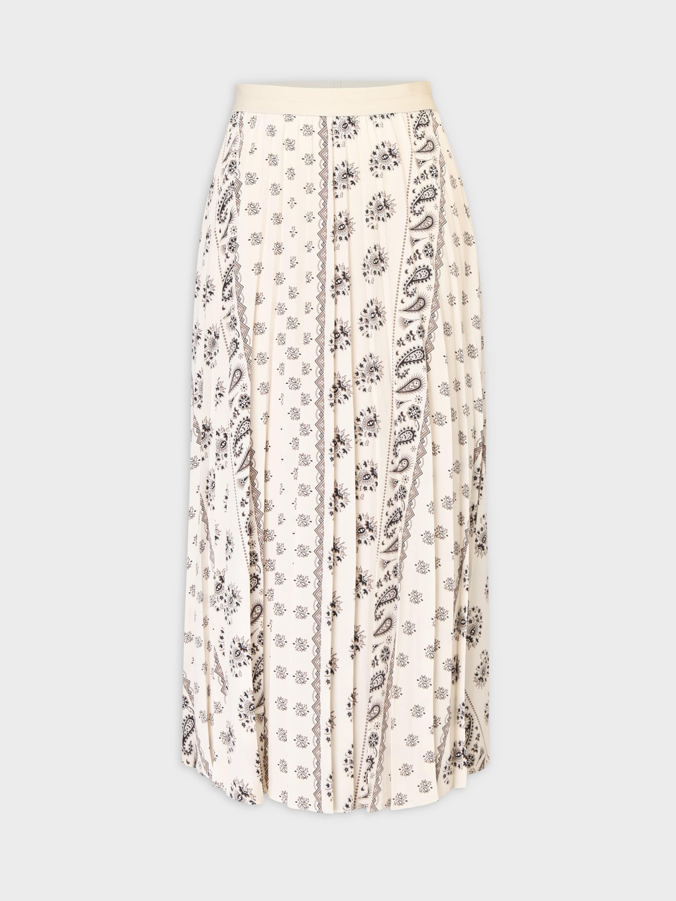 Printed Pleated Skirt 37&quot;-Cream Bandana