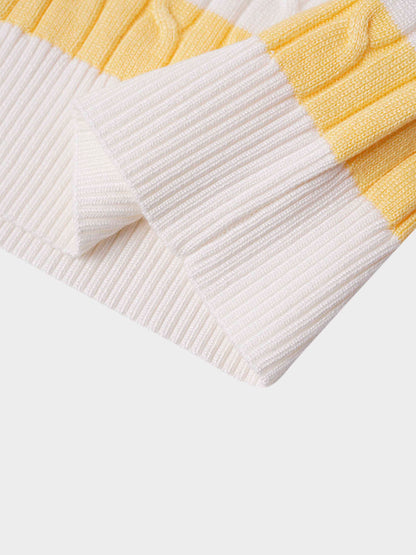 Printed Cable Knit Sweater-Yellow/White Stripe