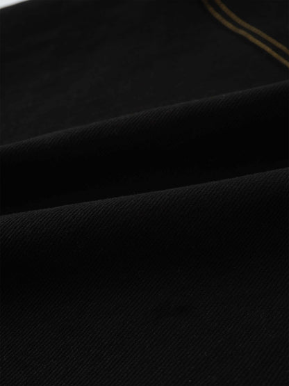 Stitched Tiered Belted Denim Skirt-Black