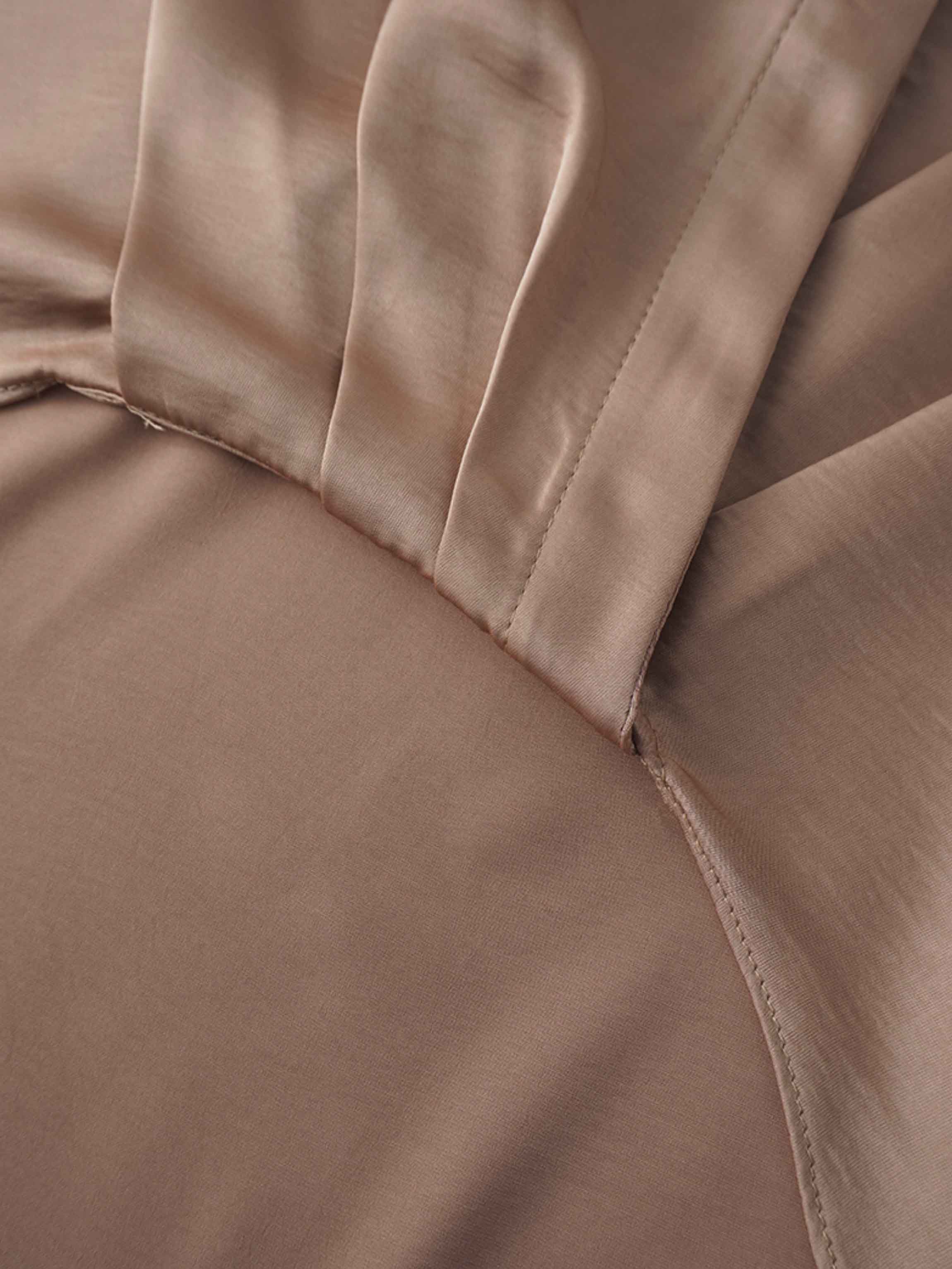 High/Low Faux Satin Crossover Top-Taupe