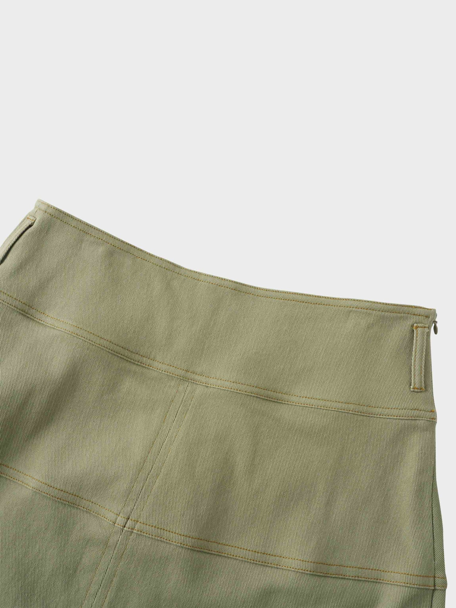 Stitched Tiered Belted Denim Skirt-Sage Green