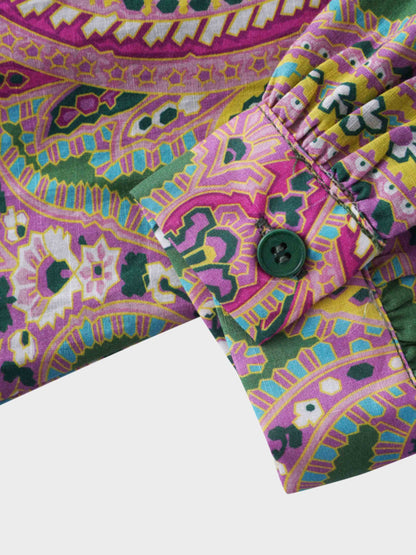 Drawstring Prairie Dress-Pink Paisley