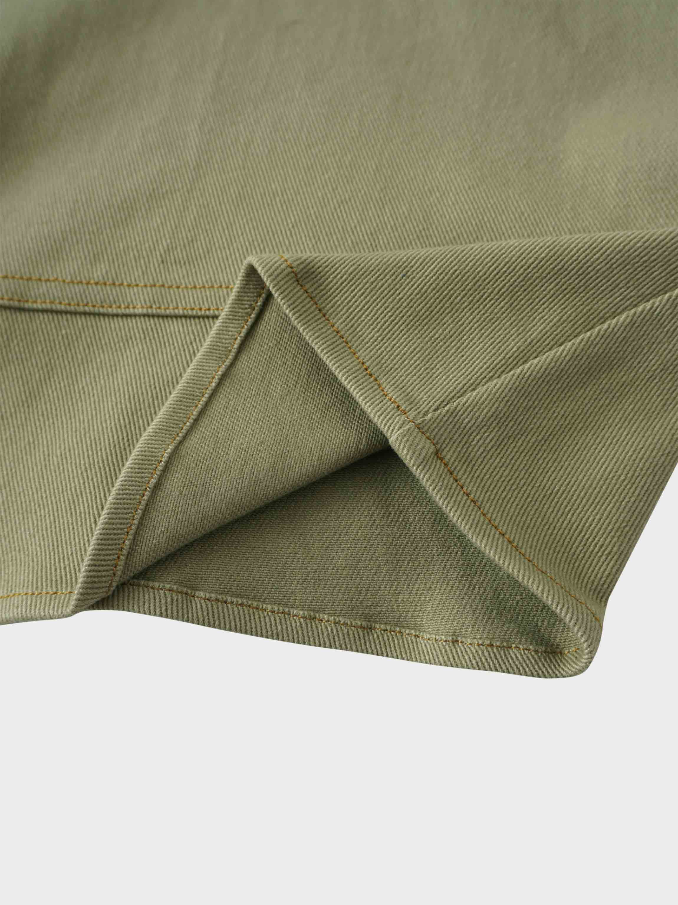 Stitched Tiered Belted Denim Skirt-Sage Green