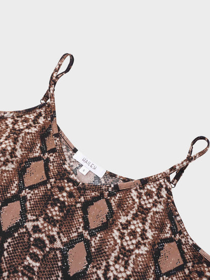 A-Line V Neck Slip Dress-Snakeskin