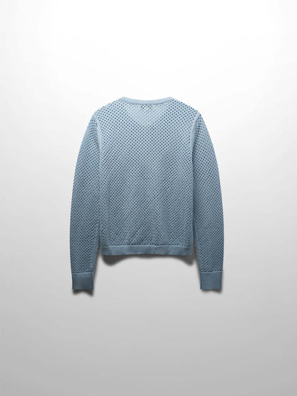 Crochet Knit Button Down Cardigan-Light Blue