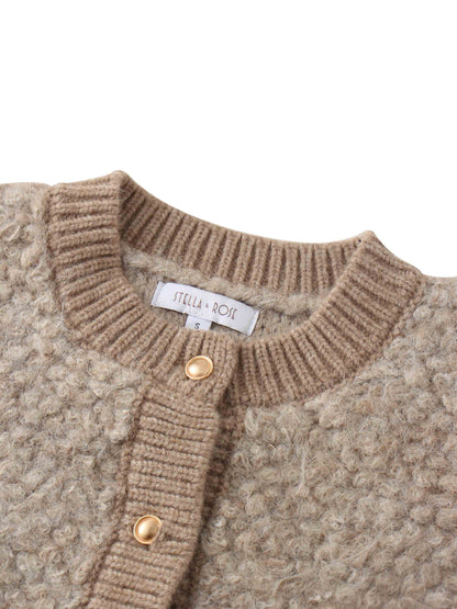 Ribbed Knit Mohair Cardigan Jacket-Camel