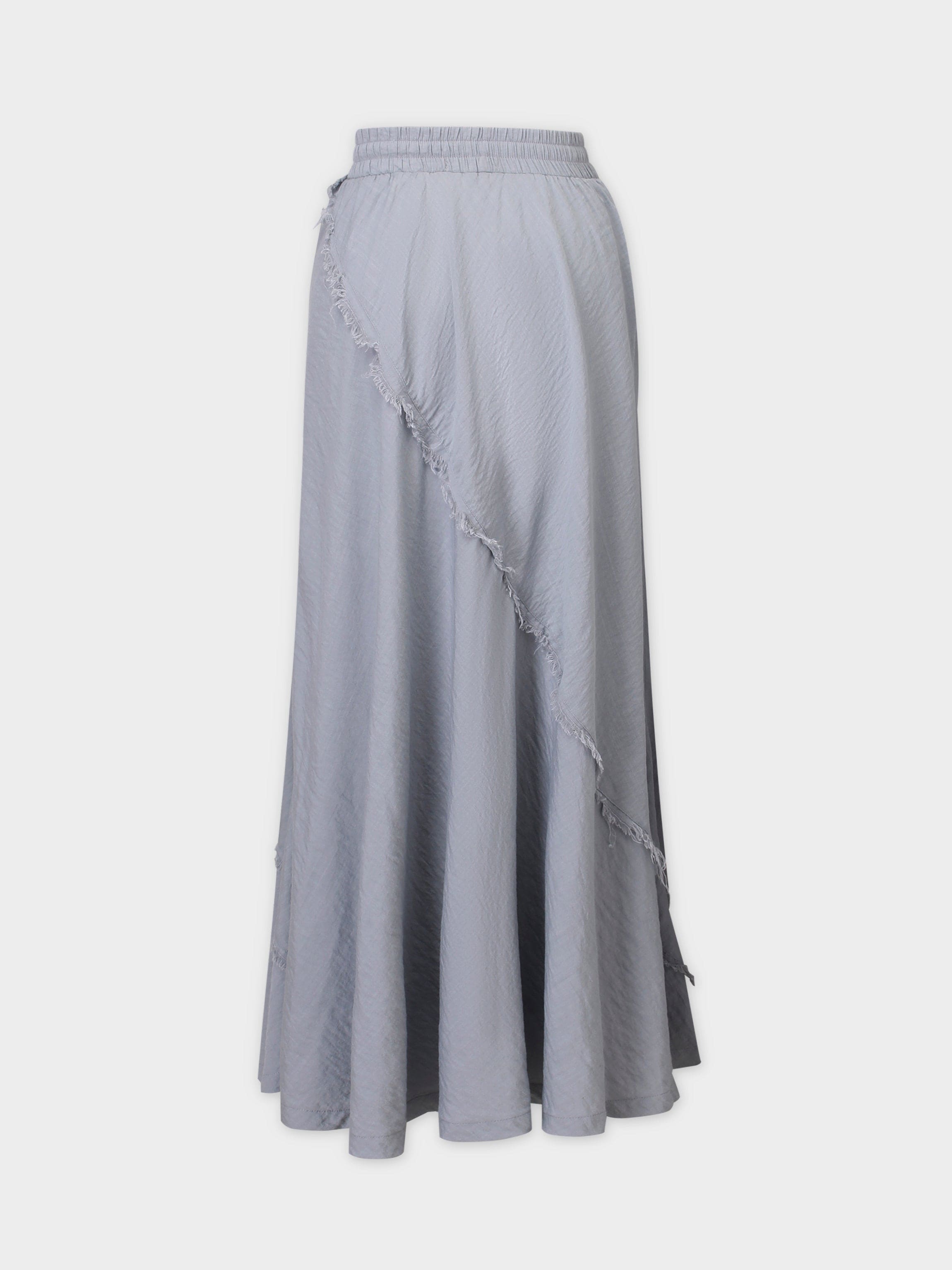 DRAWSTRING FRINGE SKIRT-BLUE/GREY