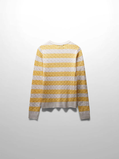 Printed Cable Knit Sweater-Yellow/White Stripe
