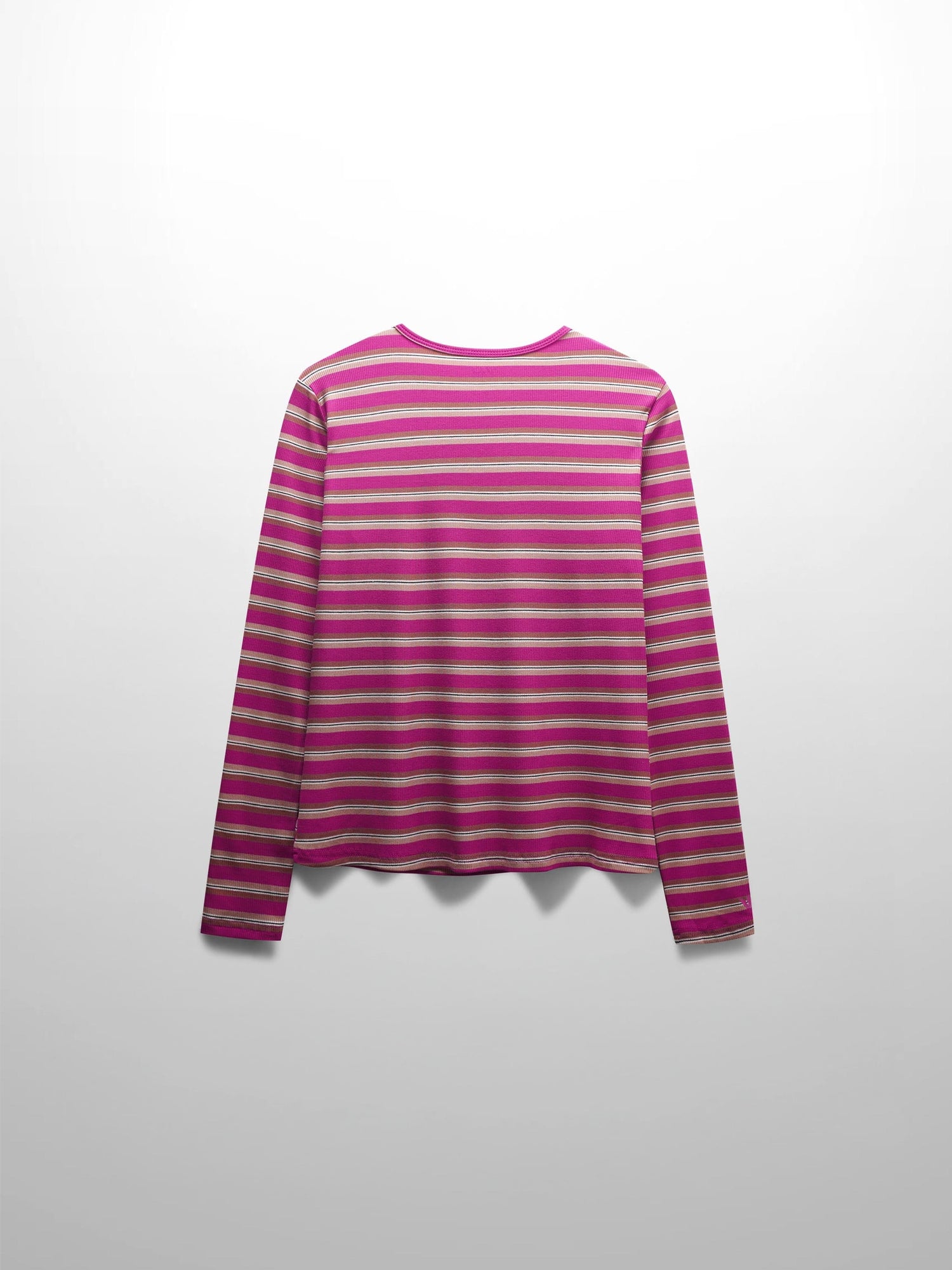 Multi Striped Ribbed Crew-Hot Pink/Tan