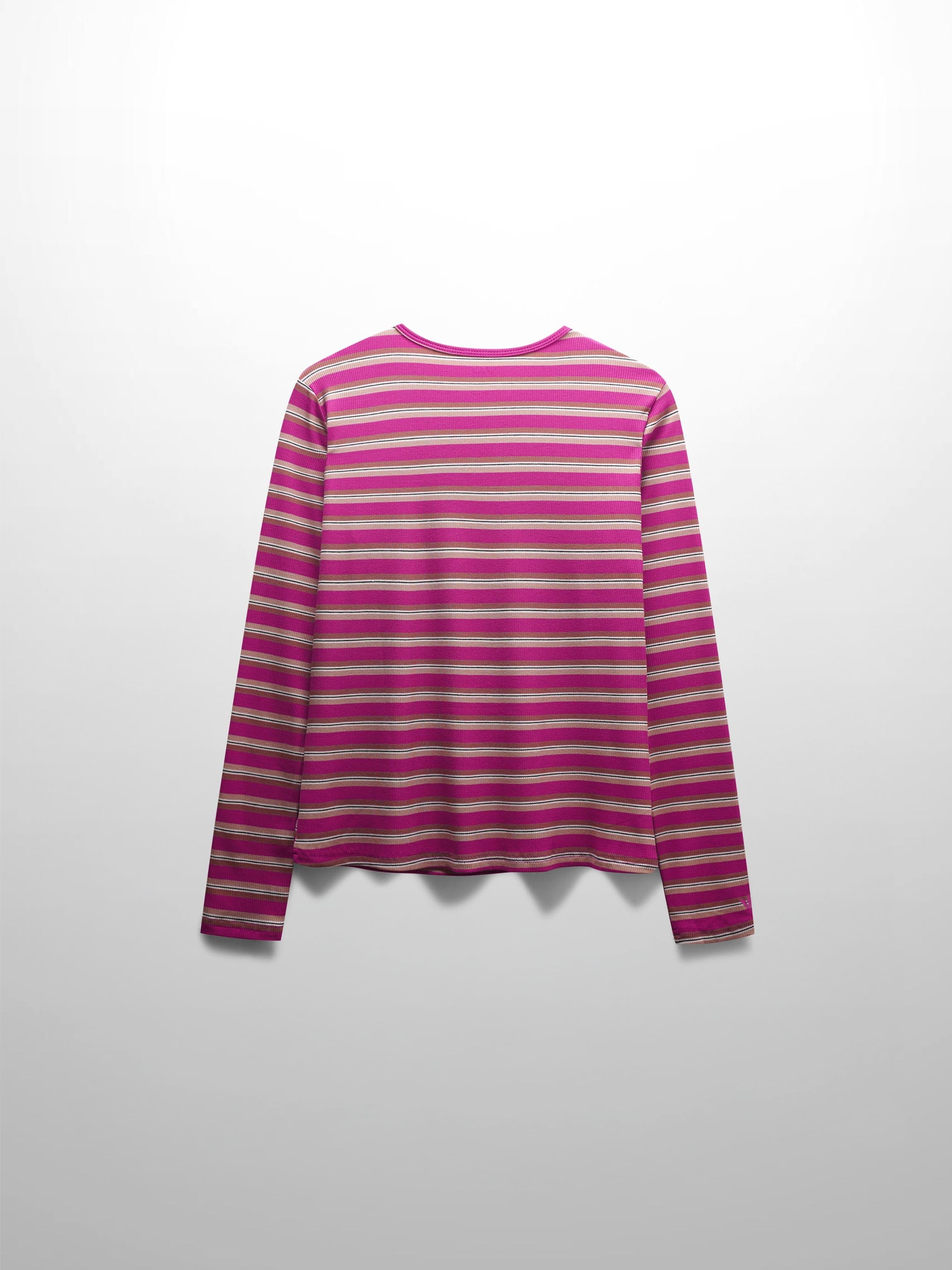 Multi Striped Ribbed Crew-Hot Pink/Tan