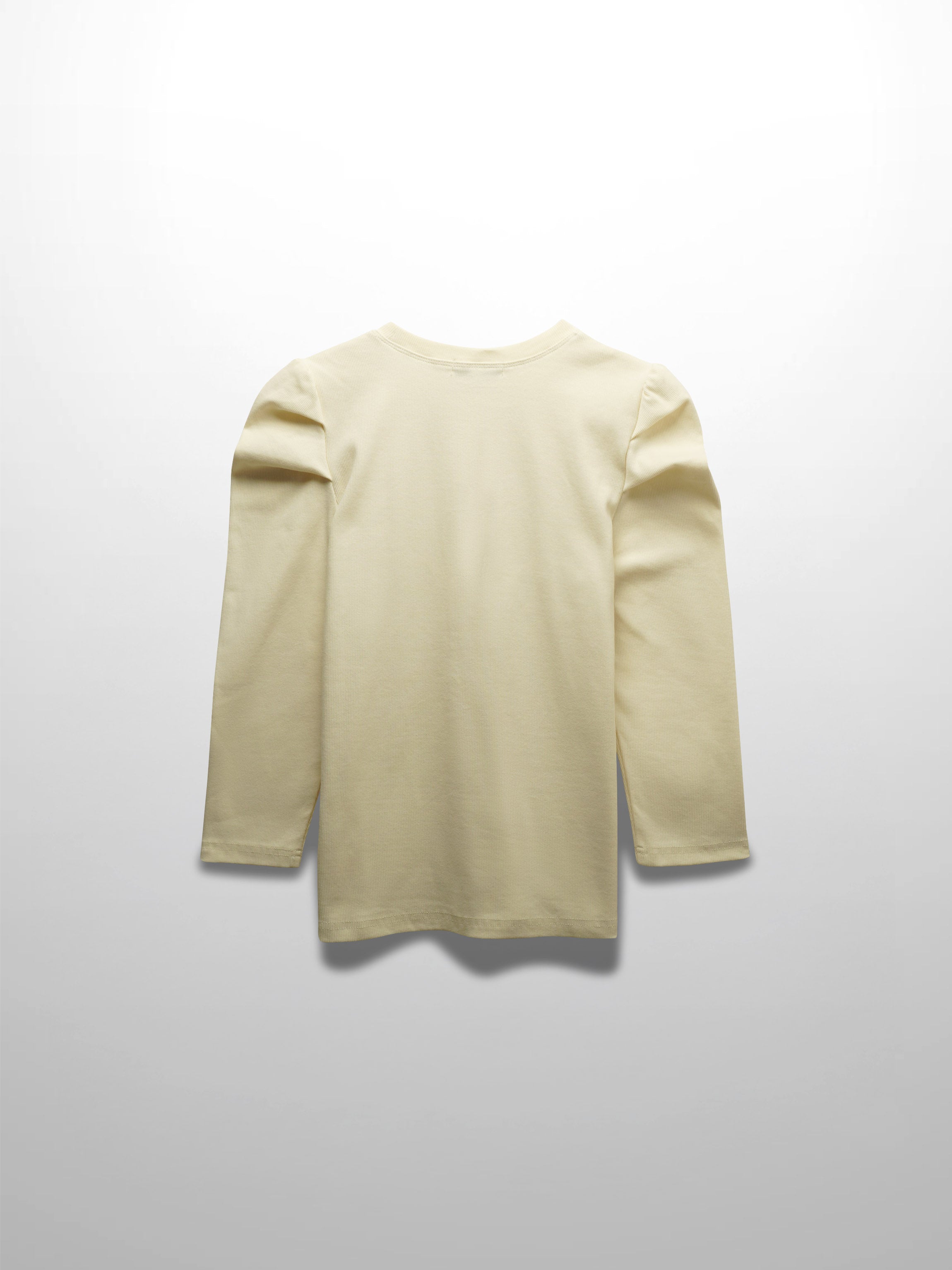 Ribbed Crew Neck Puff Sleeve Top-Ivory