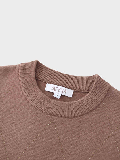 Diamond Stud Design Sweater-Mocha Mousse