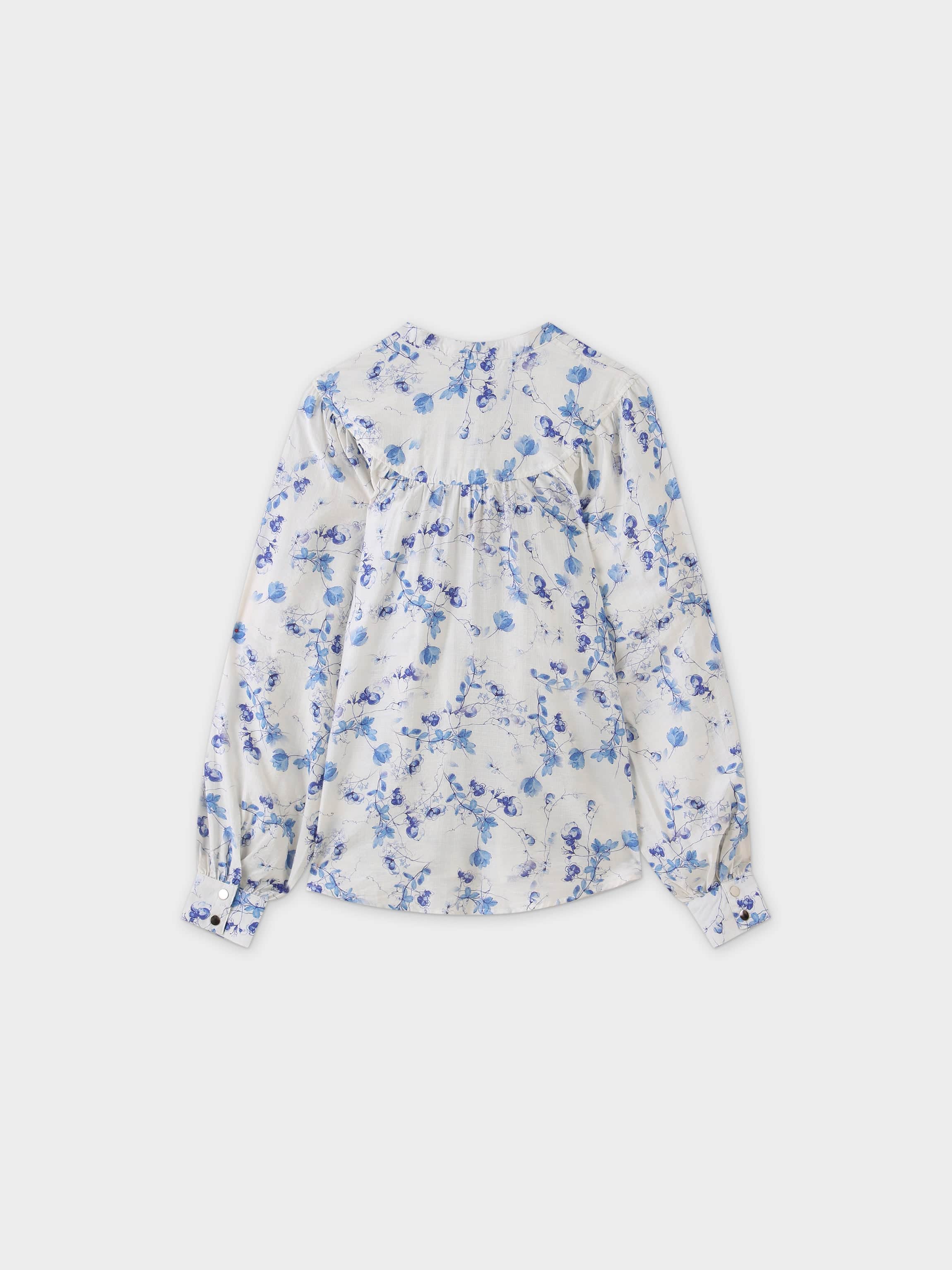 Gathered Top Blouse-Blue Floral