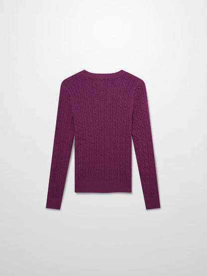 Crew Neck Cable Sweater-Berry