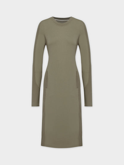 CREW NECK POCKET TEE DRESS 41"-OLIVE