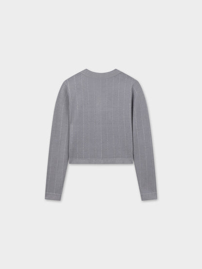 Crystal Pinstripe Crew Cardigan-Grey