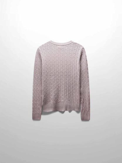 Knit Cable Sweater-Heathered Tan