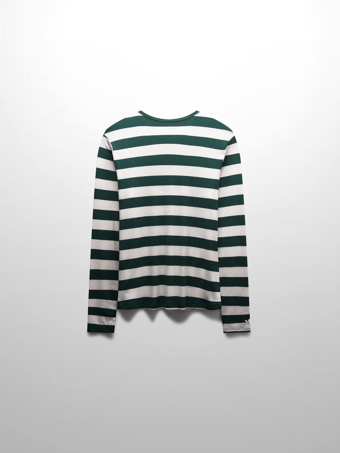 Ribbed Striped High V Tee Long Sleeve-Green/Ivory