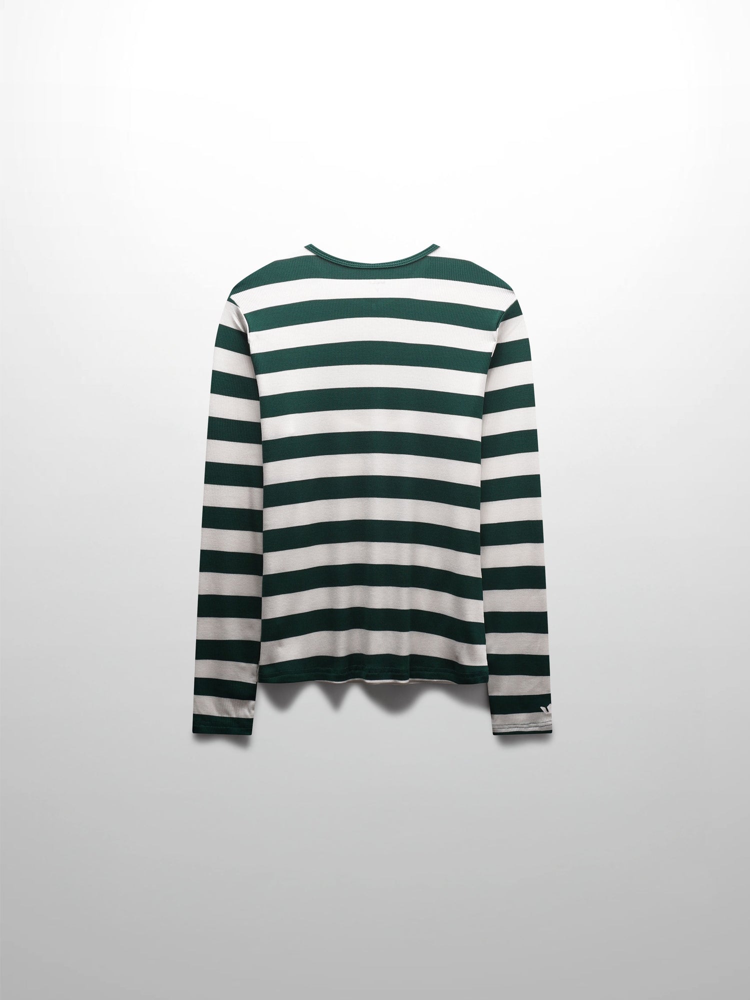 Ribbed Striped High V Tee Long Sleeve-Green/Ivory