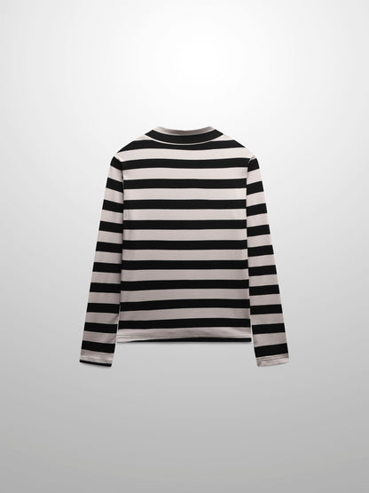 Striped Ribbed Turtleneck-Black/Cream