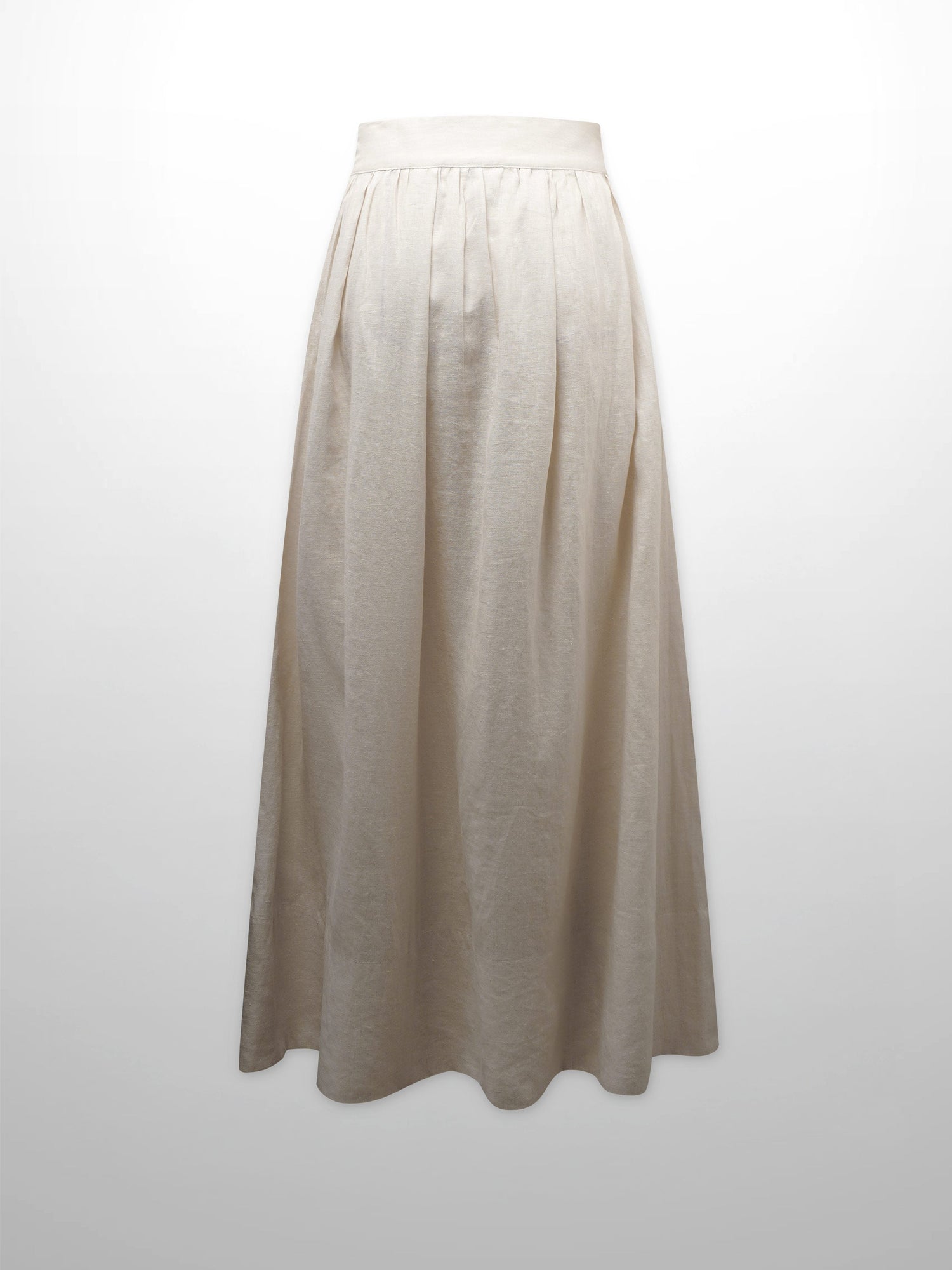 Gathered Waist Linen Skirt-Ecru