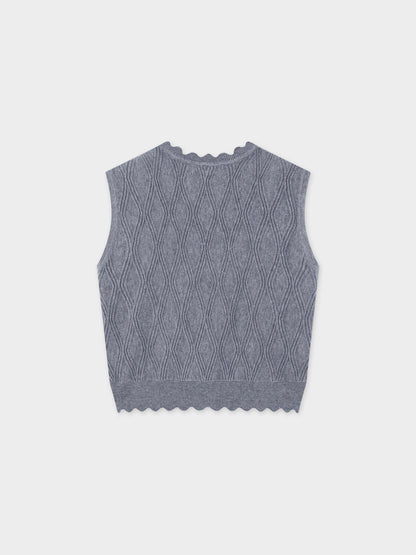 Scalloped Sleeveless Crew Neck Sweater-Heathered Grey
