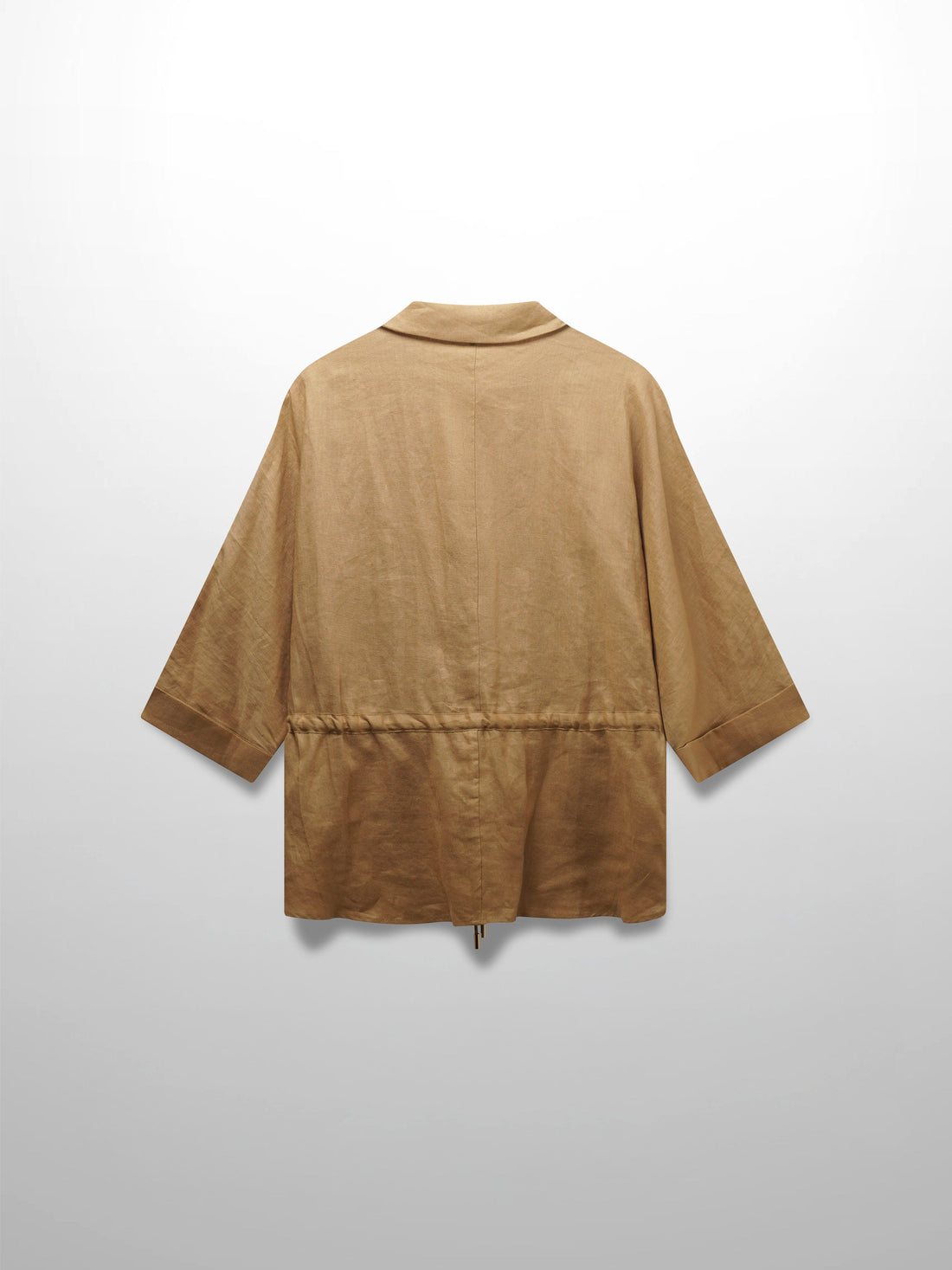 Drawstring Button Down Linen Top-Tan