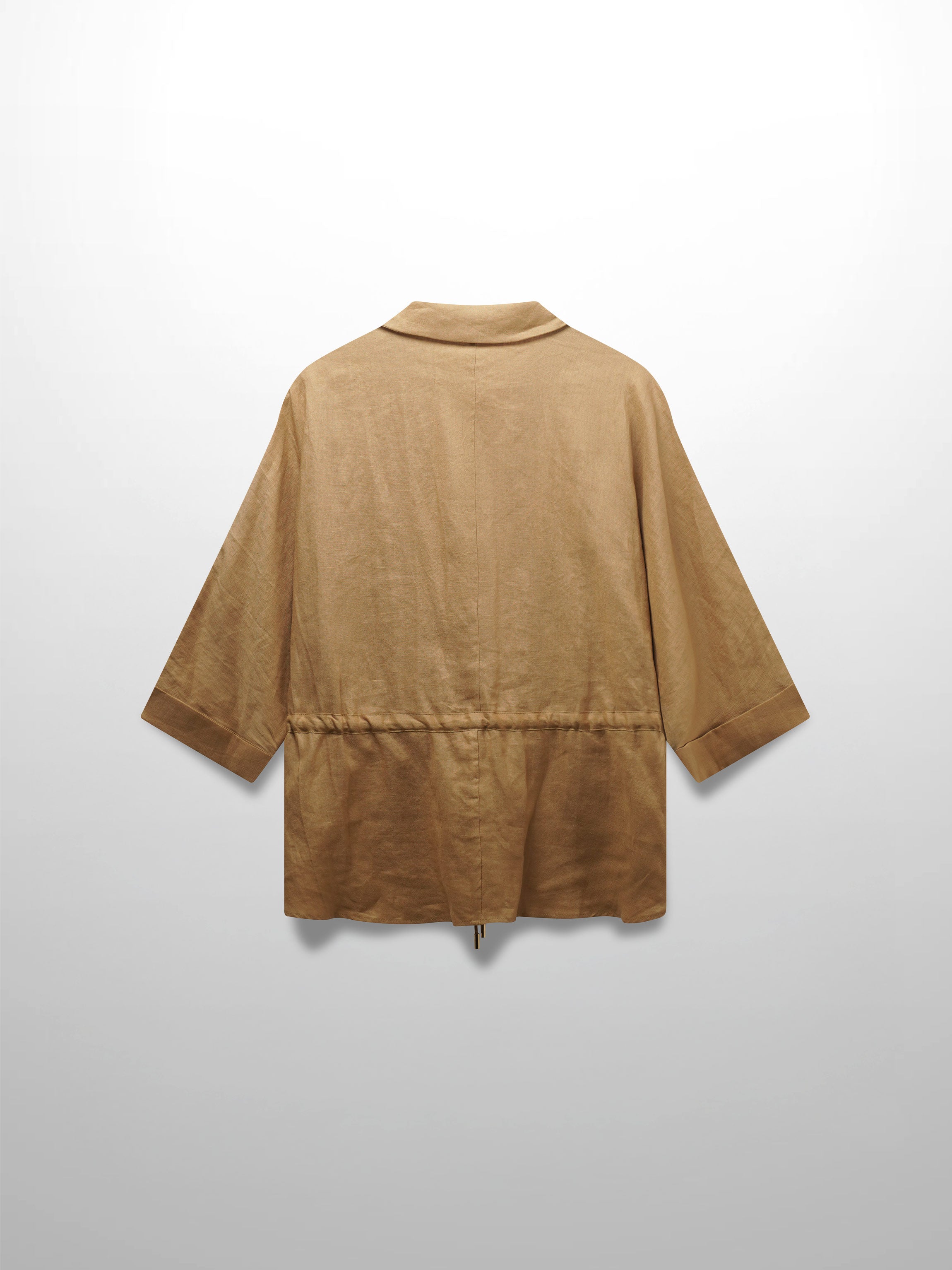 Drawstring Button Down Linen Top-Tan